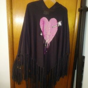 Wild Fox White Label Fringe Hoodie Poncho